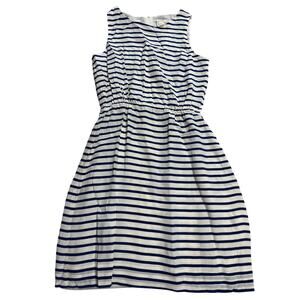 J. Crew Nautical Dress Silk Elastic Waist Striped Size 0 Blue White Sleeveless